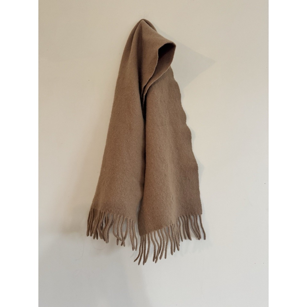 Ralph Lauren Polo 100% Lambs Wool Scarf Neutral Warm Tan Italian 42" Unisex